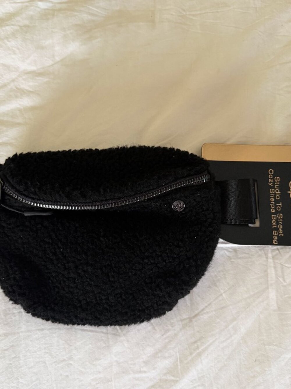 NWT Apana Sherpa Belt Bag Black Fanny Pack Cozy Crossbody Athleisure